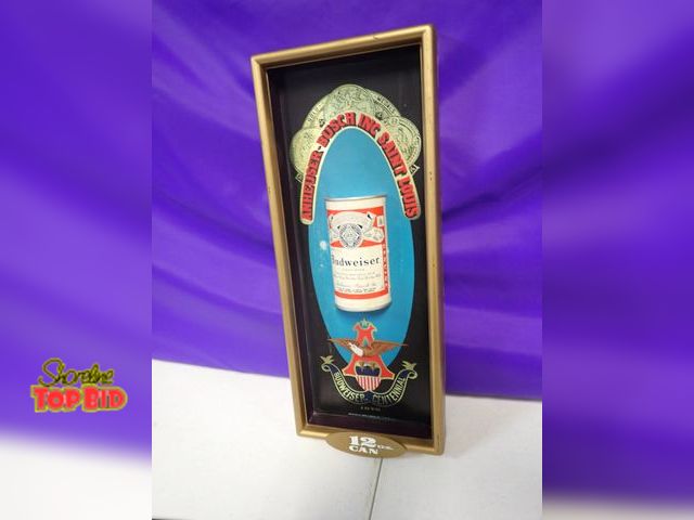 Lot 59-41520 - 1960's Budweiser Centennial 12oz can advertisement plastic sign 17.5 X 7