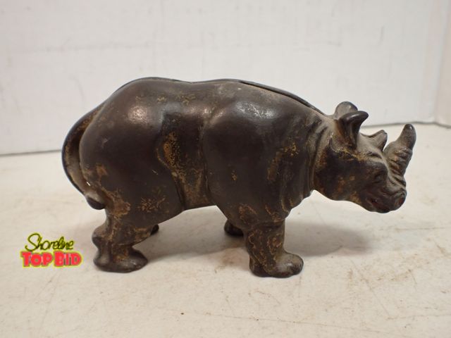 Lot 59-14506 - Antique Cast Iron Rhinoceros Bank "Rhino" Model by Arcade 1910 and 1925, 2 1/2" tall x 5" long