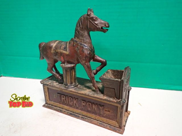Lot 59-14132 - 1885 Trick Pony Mechanical Bank, Original 8" x 8" x 2 1/2"