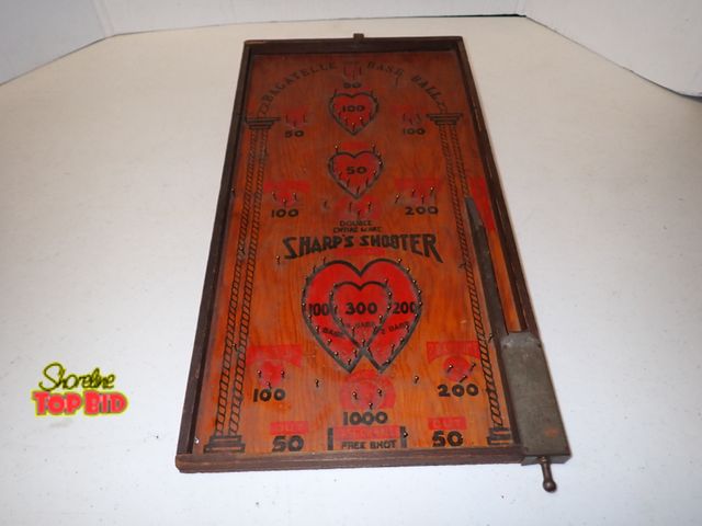 Lot 59-21073 - Antique Sharp's Shooter Wooden Tabletop Bagatelle or Marble Pinball Game circa 1930s