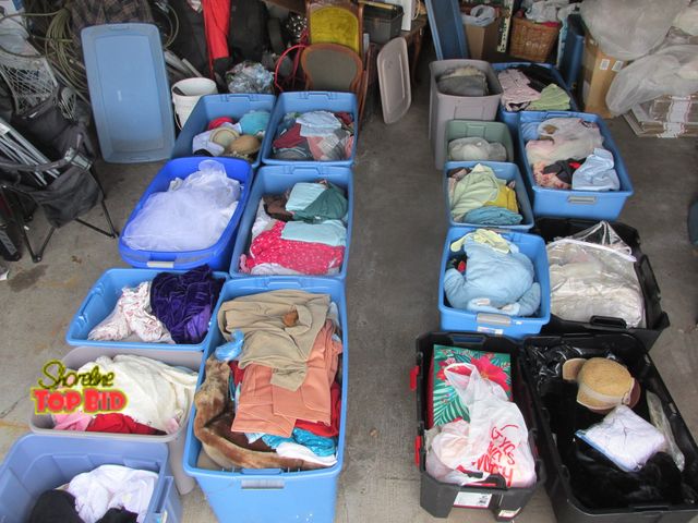Lot 59-10035 - 17 totes of vintage clothing in good condition.  These are from the estate of someone who collected ...
