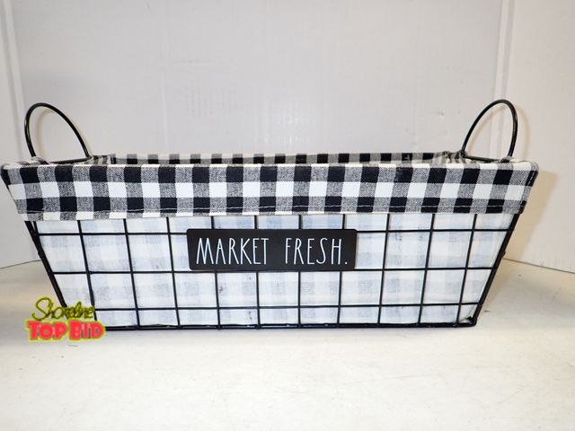 Lot 59-43421 - Rae Dunn Market Fresh Wire Basket with Liner and Handles 6" x 16 1/2" x 8"