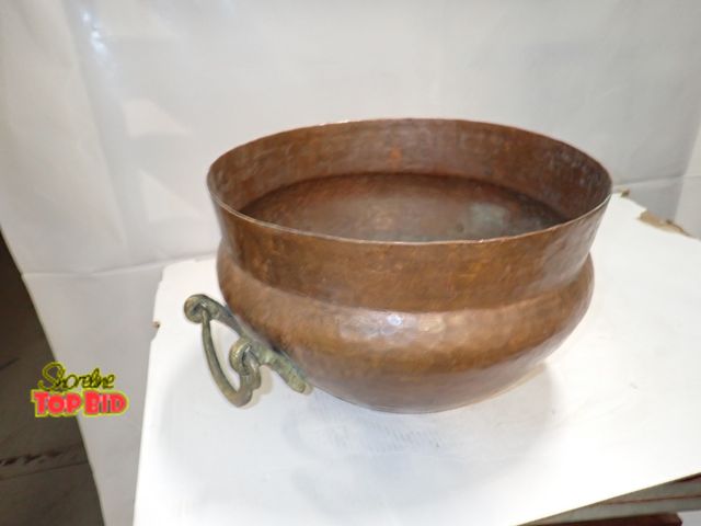 Lot 59-10276 - Ca. 1850-90 W. Europe/Turkey Hand-Hammered Copper &amp; Brass Handles "Belly" Cauldron Pot with Raw ...