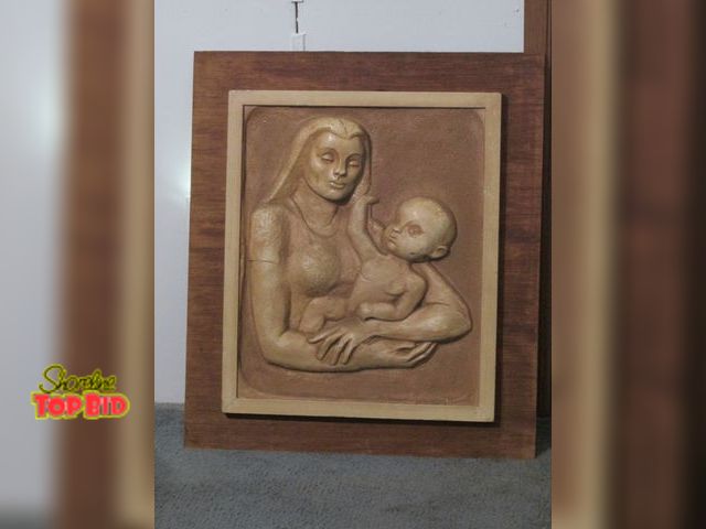 Lot 59-10144 - Vintage or antique 24"W x 27"T overall, bas relief artwork "Mother and Child", this was picture #460...