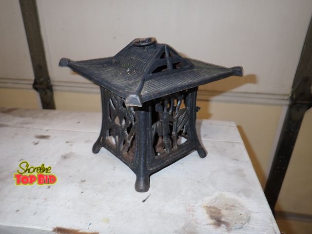 Lot 59-30061 - Heavy Duty Cast Iron Oriental Hanging Candle Lite Lantern 8" x 8 1/4" x 8 1/4"