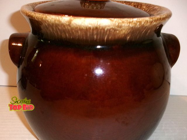 Lot 59-74461 - Hull Brown Drip Glaze Bean Pot Cookie Jar &amp; Lid Vintage - no flaws