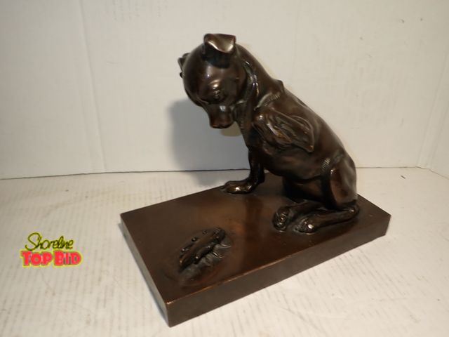 Lot 59-10156 - Bronze Sculpture title "Dog with a Grasshopper" by Artist Edouard-Marcel Sandoz 9" tall, Base 10" x ...