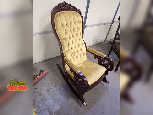 Lot 59-10090 - Victorian Style Rocking Chair, Mahogany with Velvet Tufted Back, Solid Condition