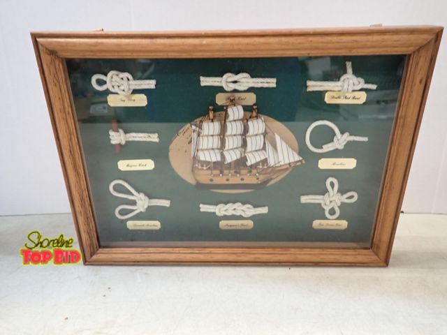 Lot 59-41571 - Vintage Nautical Knot Board Shadow Box Display Case - Wall Decor 10" x 14"