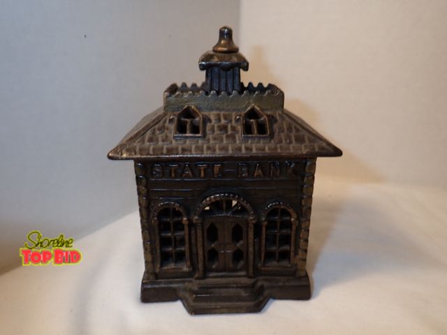 Lot 59-13096 - Antique Kenton State Bank Cast Iron Still Coin Bank, Embossed Letters, Value $75 - $150, 6" tall