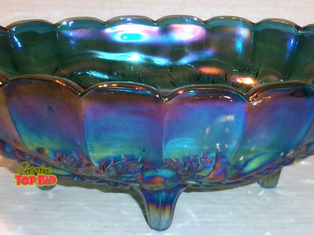 Lot 59-74557 - Beautiful Carnival Glass Footed Oval Bowl - Large 12" - no flaws - see pics.