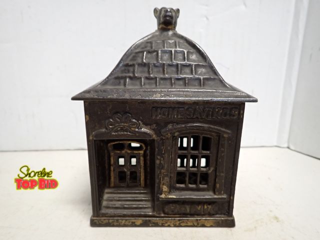 Lot 59-14212 - Antique Cast Iron "Home Savings" Still Bank by J &amp; E Stevens Co late 19th Century - Original - D...
