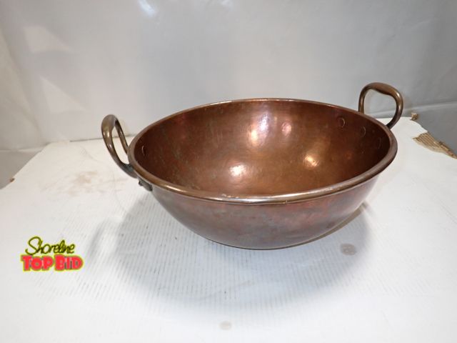 Lot 59-10279 - Ca. 1895 French Copper extra large Heavy Gauge Kettle for preserves or candy making 16 1/2" Across x...
