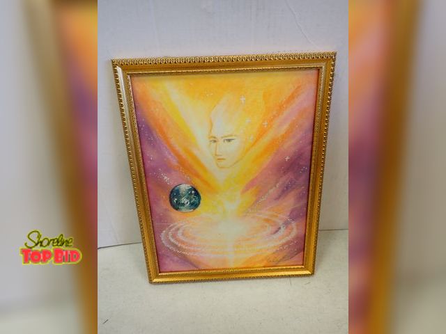 Lot 59-20124 - Signed "Celeste" Spiritual Visionary Framed Art, Gold Gilded 15" x 12"