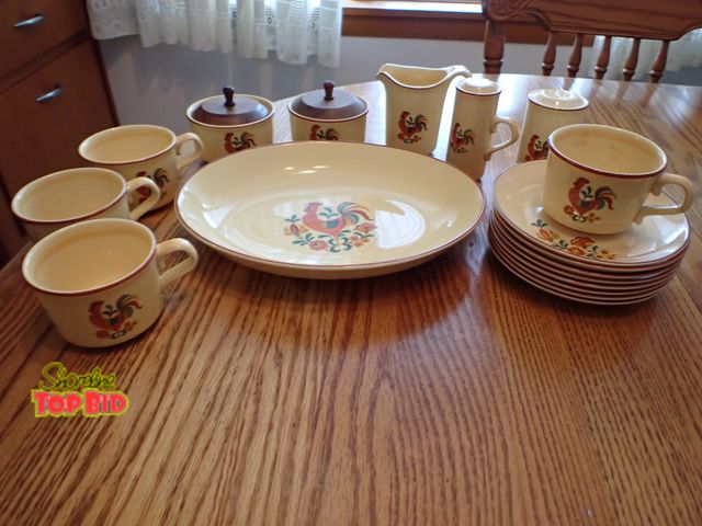 Lot 59-43521 - Vintage Reveille Rooster Pattern MCM - Not a Complete Set - 20 pc Total