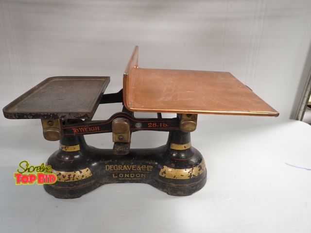 Lot 59-14197 - Late 1800s British Victorian Era Balance Scale used by Post Office, Maker Degrave &amp; Co. London, ...
