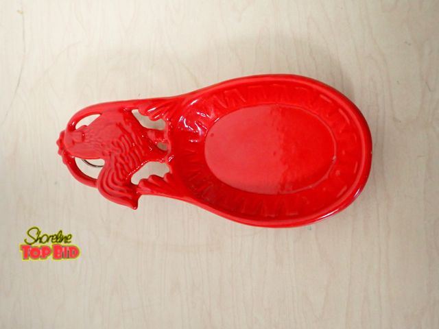 Lot 59-33013 - Red Cast Iron Rooster Spoon Rest