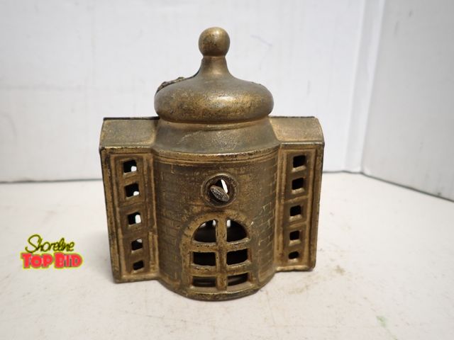 Lot 59-14220 - Antique Cast Iron "Presto" Coin Bank Shaped Like a Building by A.C. Williams, late 1800s and early 1...
