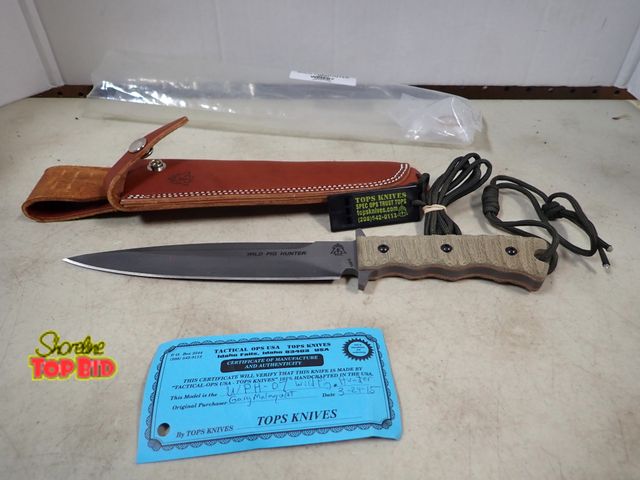Lot 59-41316 - Tops Wild Pig Hunter Sniper Gray 1095 Steel with Kydex Leather Sheath 12 1/2" Total Length, New