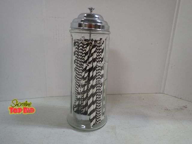 Lot 59-43171 - Clear Glass Straw Dispenser With Straws