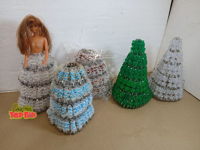 Lot 59-71005 - Vintage Mid Century Beaded Christmas Tree and doll skirt  Acrylic Beads 1960s