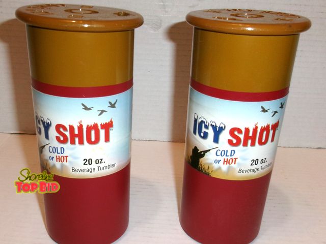 Lot 59-74567 - Too cool! 2 Icy Shot Shotgun Shell Hot or Cold 20oz Beverage Tumblers - makes Great Gifts. New