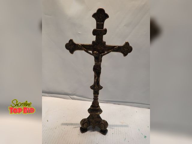 Lot 59-10346 - Antique Bronze Standing Crucifix 13" tall