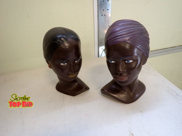 Lot 59-30035 - 2 African Ceramic Head Statues 8" and 9"