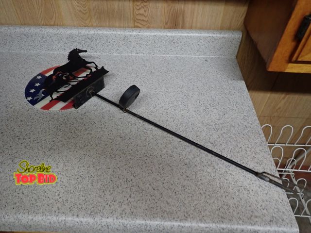 Lot 59-43278 - Solar Light on Metal Rod featuring Flag &amp; Horses Born to Be Free!