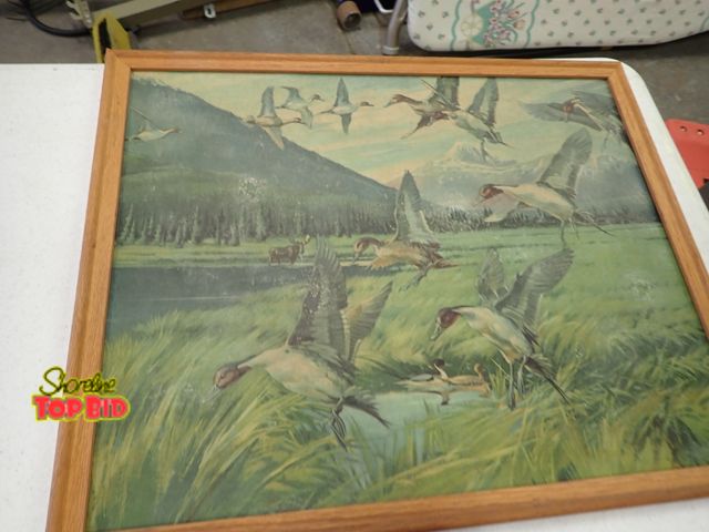 Lot 59-41215 - Mid-Century Duck Scene Print 17" x 21", Signed