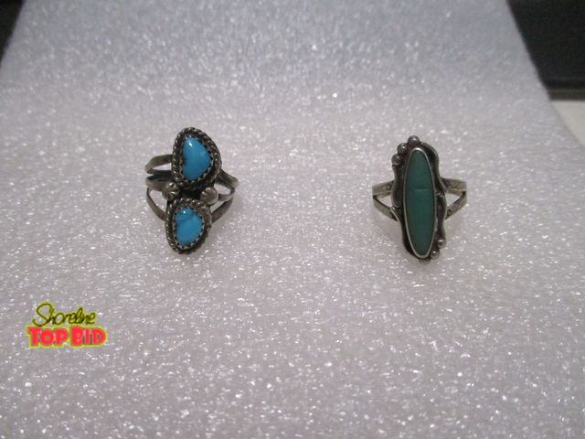 Lot 59-80018 - sterling turquoise Ring 2 beautiful Navaho rings turquoise + both size 5 1/4