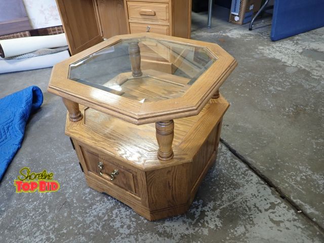Lot 59-41110 - Solid Oak Side Table with Glass Top