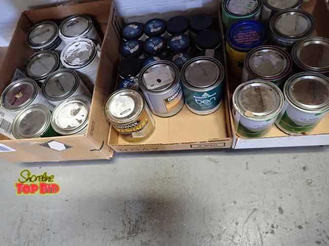 Lot 59-21150 - 3 Boxes Misc Paint, 875 ML + other amounts. Benefits YMCA Camp Pendalouan