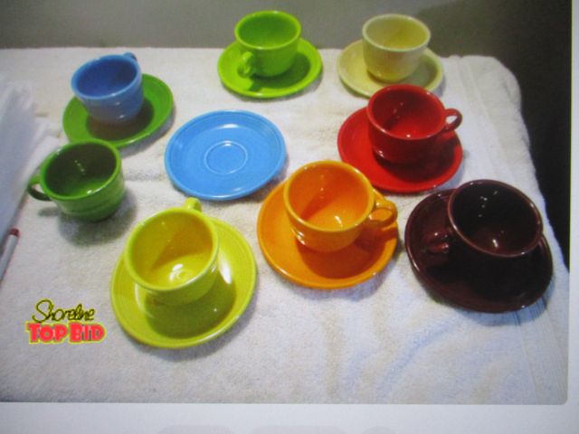 Lot 59-92001 - fiesta cups and saucers multi colors 8 sets beautiful