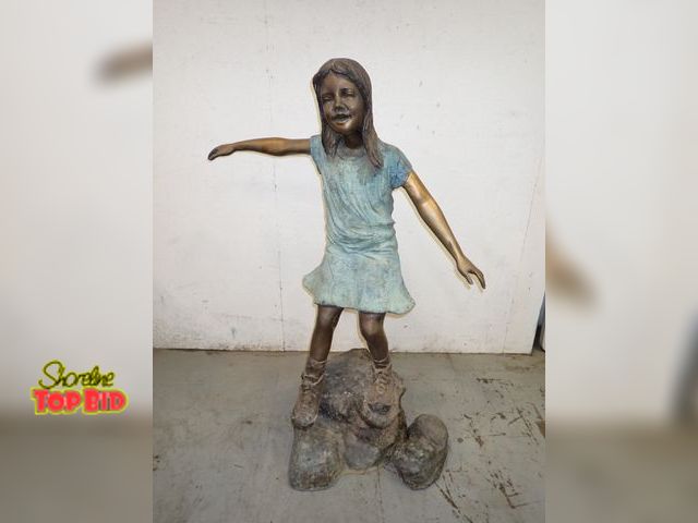 Lot 59-10122 - Un-signed, Bronze Statue of a Young Girl Stepping on a Rock, Bronze with a patinated finish 52 1/2" ...