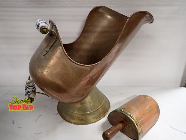 Lot 59-14416 - Ca. 1880 Brass &amp; Copper Coal/Ash Scuttle with Hand Scoop