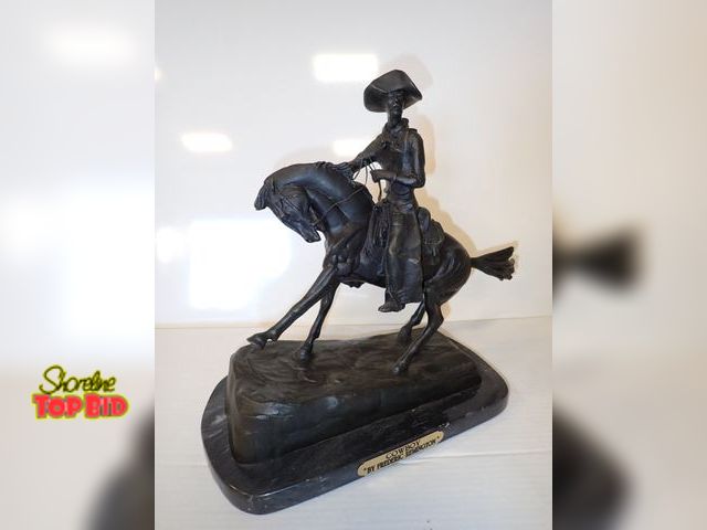 Lot 59-13034 - 12" Bronze Sculpture by Fredric Remington Called "The Cowboy" Signed, a top a marble base