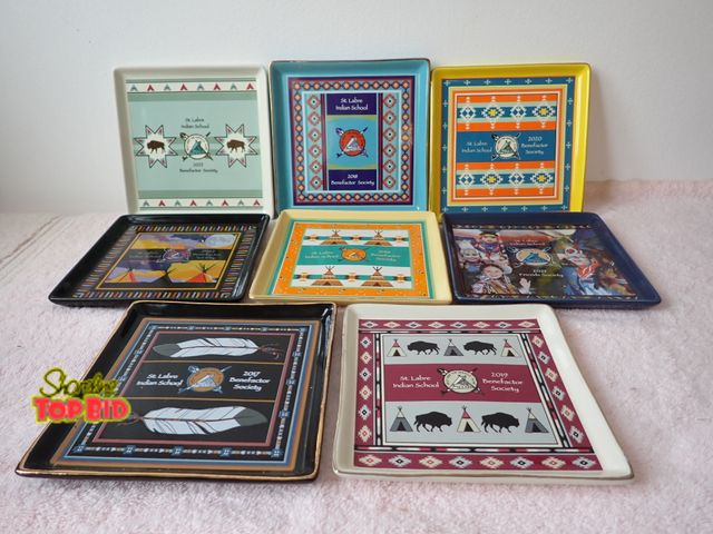 Lot 59-43526 - 8 St. Labre Indian School Benefactor Society Square Commemorative Plates