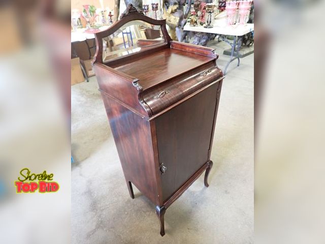Lot 59-10086 - Victorian Mahogany Music Cabinet with Mirror - Also Loads of Music Rolls