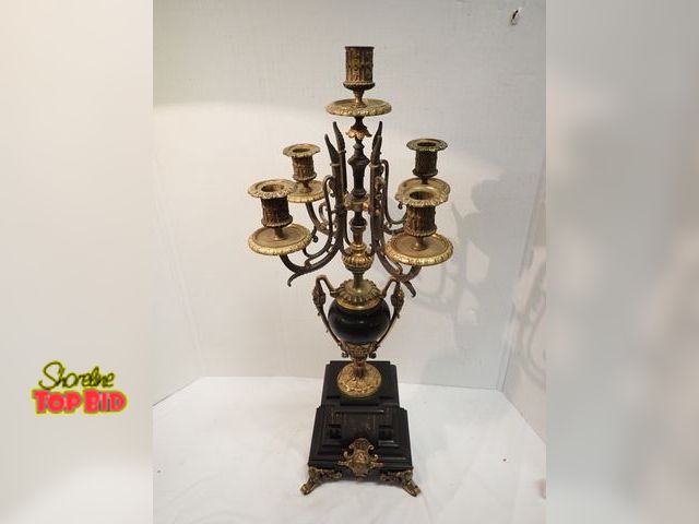 Lot 59-14019 - Ca. 1920 Italian Brevattato Neoclassical Candelabra Bronze &amp; Black Marble Accents 25 1/2" tall