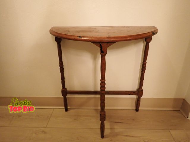 Lot 59-43310 - Antique Half Moon Side Table, Rustic Farmhouse Look