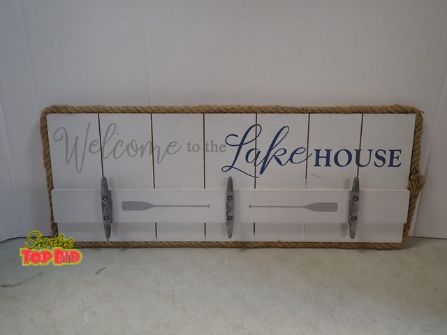 Lot 59-41785 - Lake sign " Welcome to the lake house" has 3 hooks for hanging  caps towels etc. measures 20" long b...