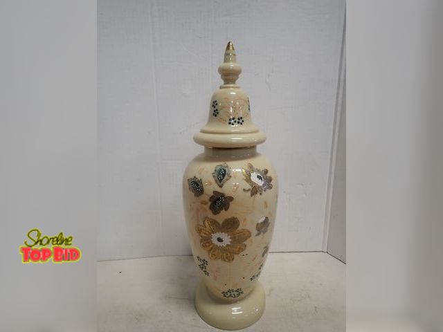 Lot 59-14432 - High End Large Antique Japanese Satsumi Ware Lidded Vase Glade and Hand Painted Floral Design 20 1/2...