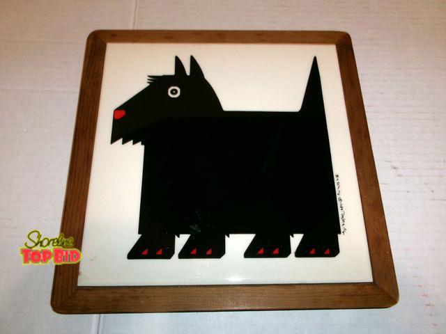Lot 59-74564 - Vintage Scotty Dog Ceramic Tile - Wood Framed 9"X9".  Too Cool!