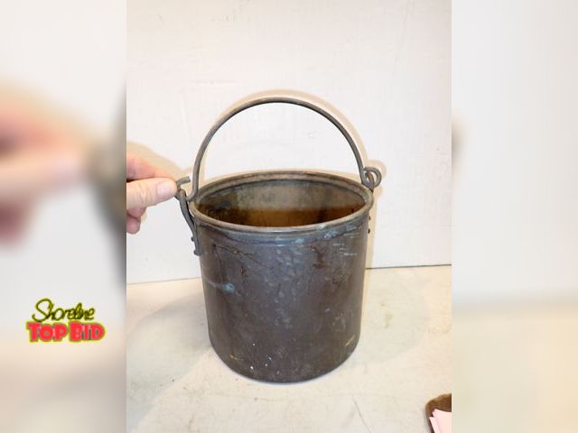 Lot 59-14587 - Antique Copper Bucket Ca. 1890 Hand-Forged with Bale 6 1/2" x 7 1/2" dia