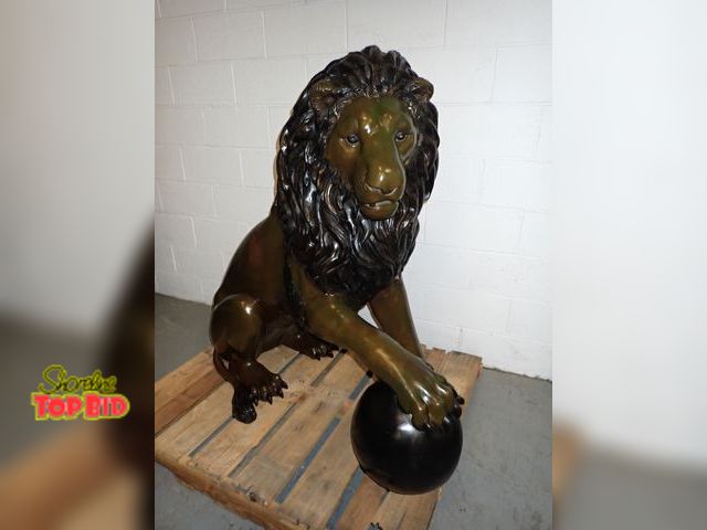 Lot 59-10009 - Large Bronze Lion Statue "Royal Palace Lion" or "Lion Pawing Ball Statue" Suitable for both indoor a...