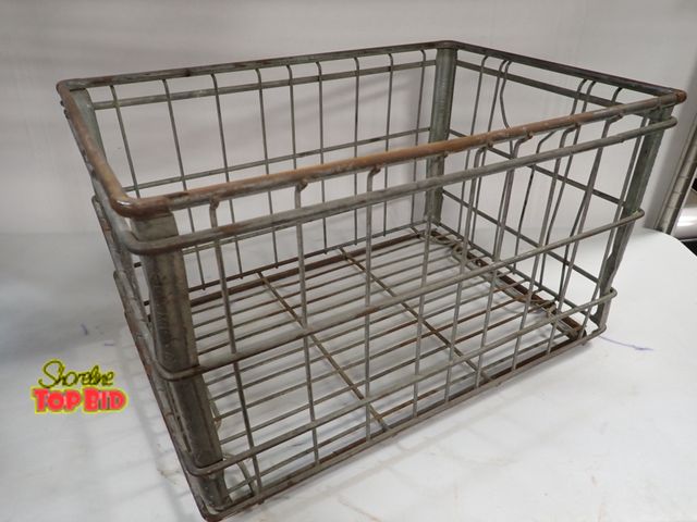 Lot 59-14331 - Mid-Century Shamrock Foods Galvanized Wire Milk Crate 11" x 18 1/2" x 12 3/4", Commercial Heavy Duty