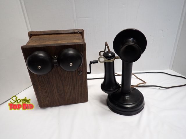 Lot 59-10267 - Antique Candlestick Telephone Paired with its Original Oak Magneto Ringer Box, Common from the Late ...