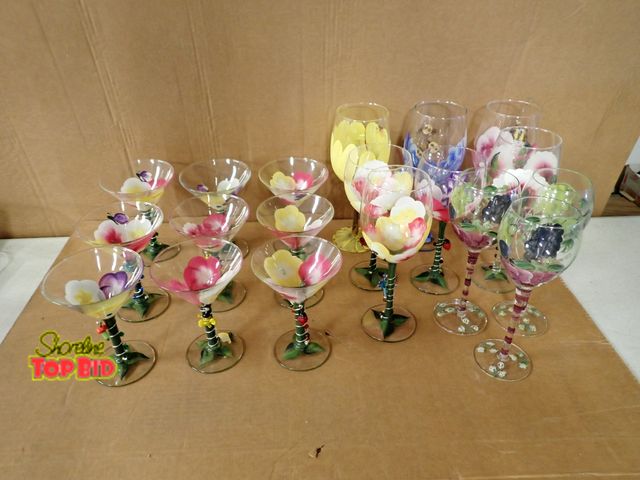 Lot 59-21500 - Hand-Painted Decorative Wine Glasses, Total of 19
