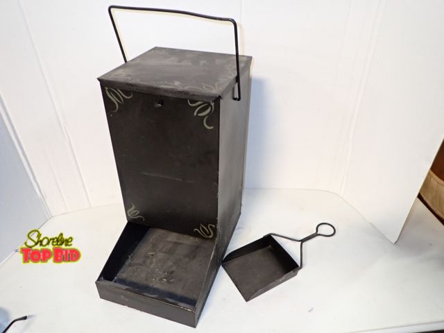 Lot 59-10262 - Vintage Metal Fireplace Ash or Coal Box, known as a Coal Hod or Scuttle with Small Shovel
